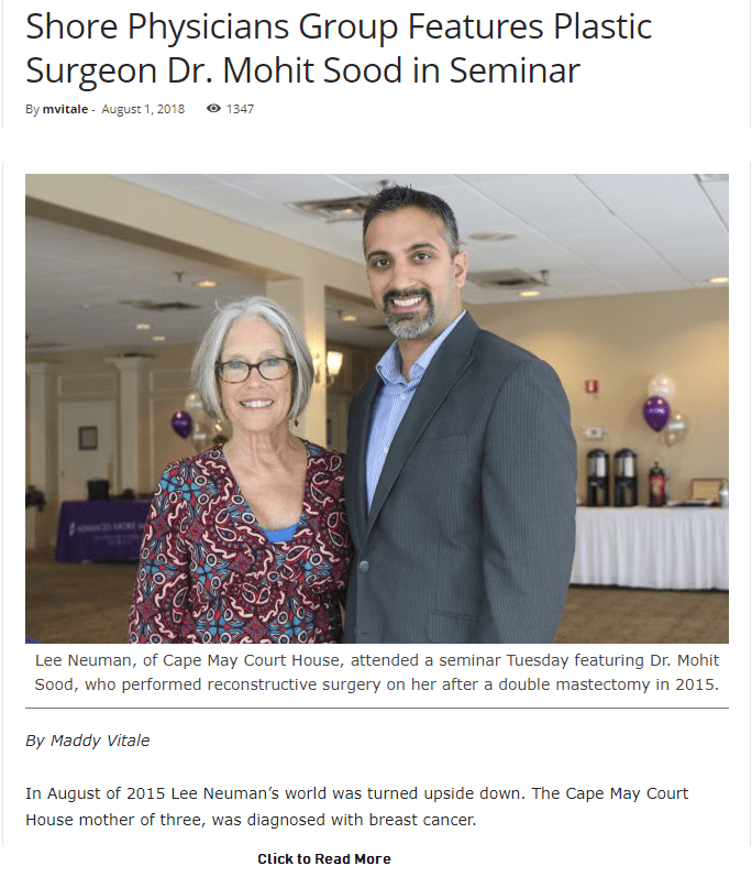 Dr. Sood Feature in Shore Physicians Group Website