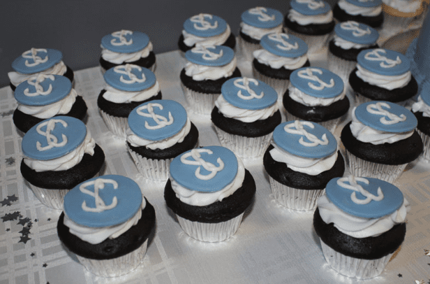 Rows of Cupcakes with Sood Center Logo Decorative Frosting