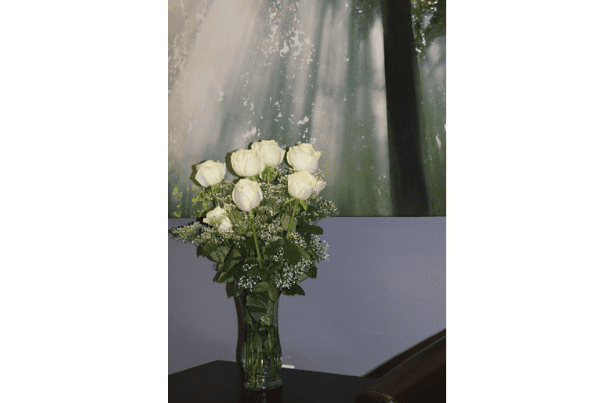 White Flowers in Vase Set Up for Office Opening - Close Shot