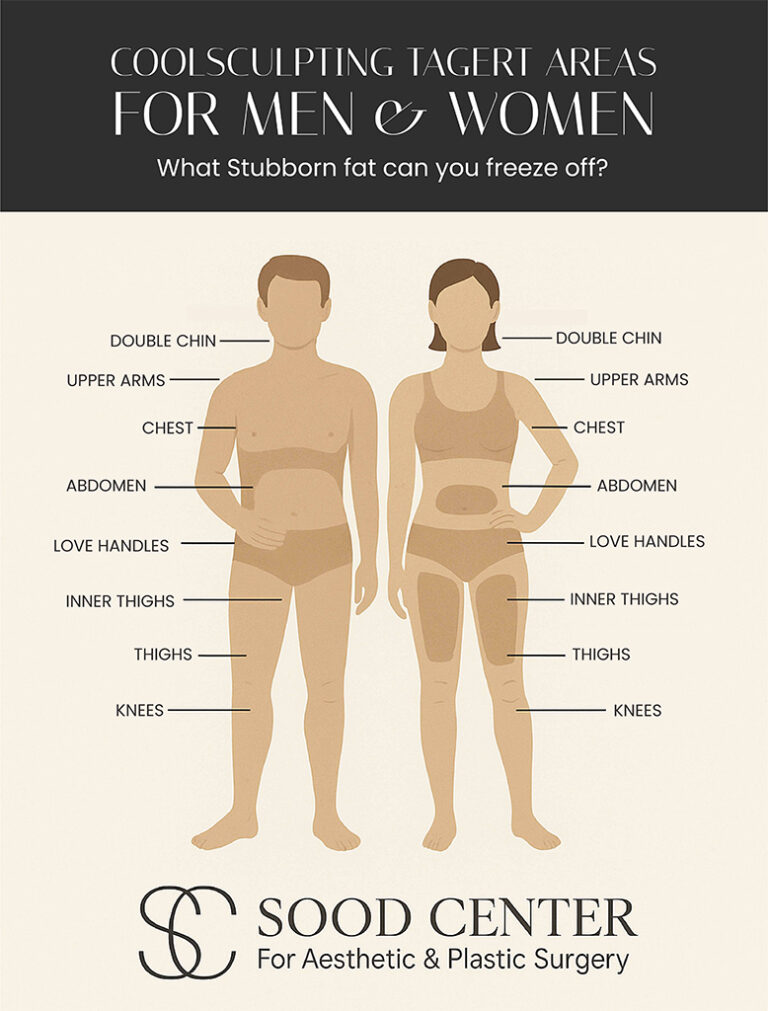 Discover common target areas for men and women with CoolSculpting® in Linwood and Haddonfield at Sood Center.